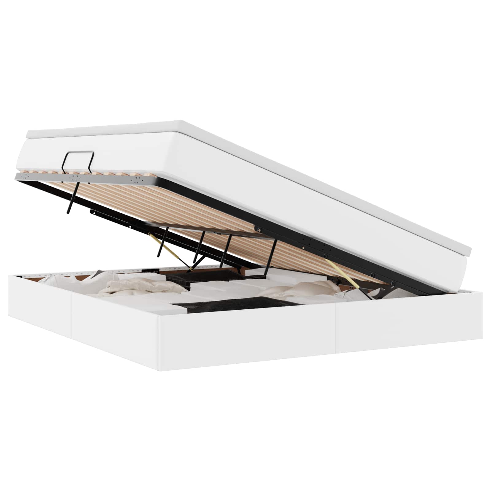 Opbergbed met matras met matras Wit 160 x 200 cm Nep Leer