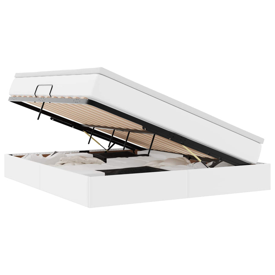 Opbergbed met matras met matras Wit 160 x 200 cm Nep Leer