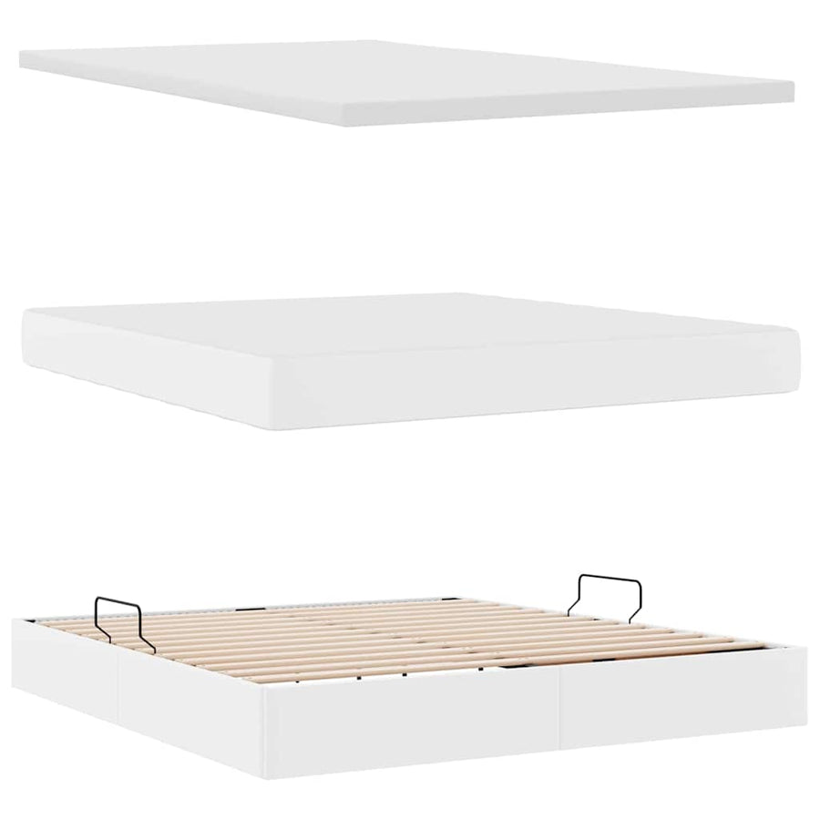Opbergbed met matras met matras Wit 160 x 200 cm Nep Leer