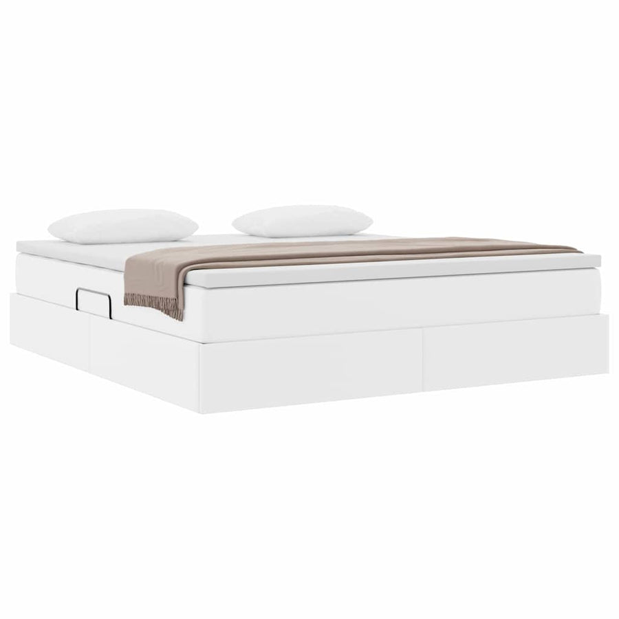 Opbergbed met matras met matras Wit 160 x 200 cm Nep Leer