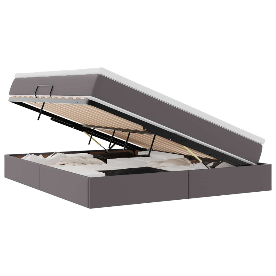 Opslag bed met matras met matras Grijs 160 x 200 cm Nep Leer
