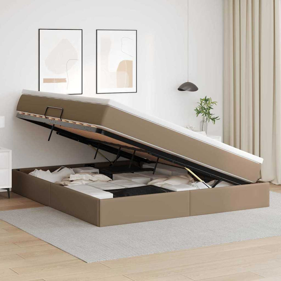 Opbergbed met matras Cappuccino 160 x 200 cm Nep Leer
