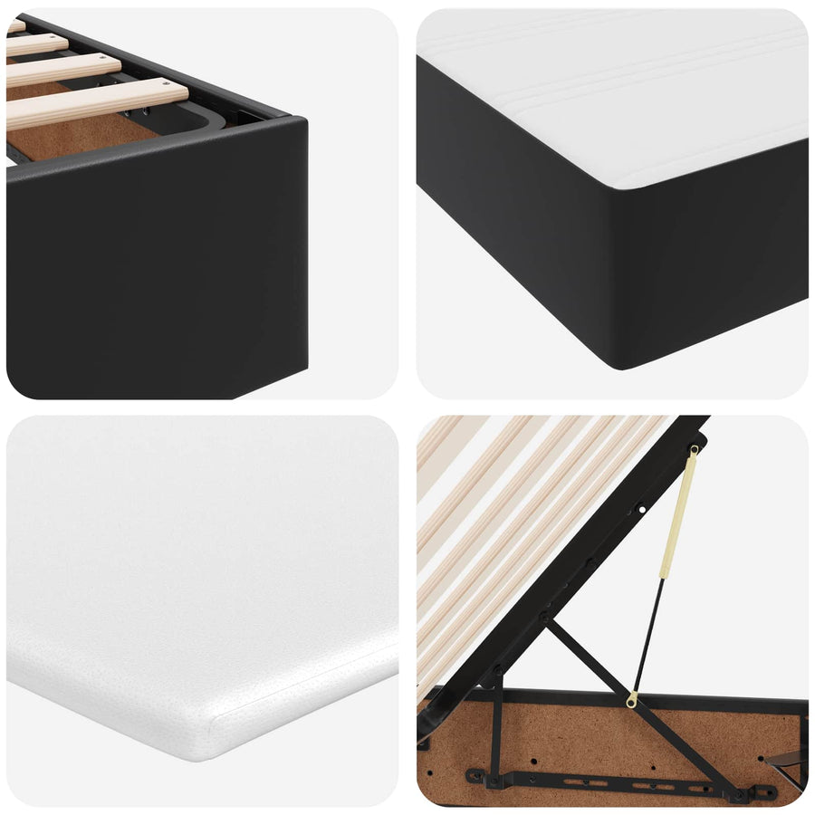 Opbergbed met matras met matras Zwart 180 x 200 cm Nep Leer