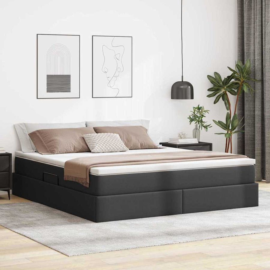 Opbergbed met matras met matras Zwart 180 x 200 cm Nep Leer