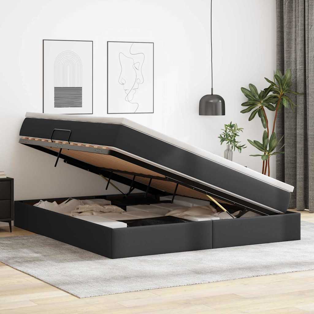 Opbergbed met matras met matras Zwart 180 x 200 cm Nep Leer