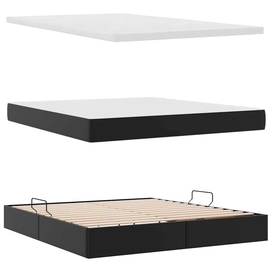 Opbergbed met matras met matras Zwart 180 x 200 cm Nep Leer