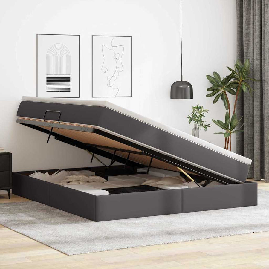 Opbergbed met matras met matras Grijs 180 x 200 cm Nep Leer