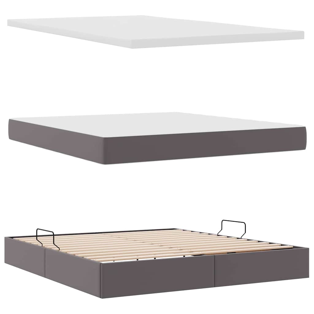 Opbergbed met matras met matras Grijs 180 x 200 cm Nep Leer