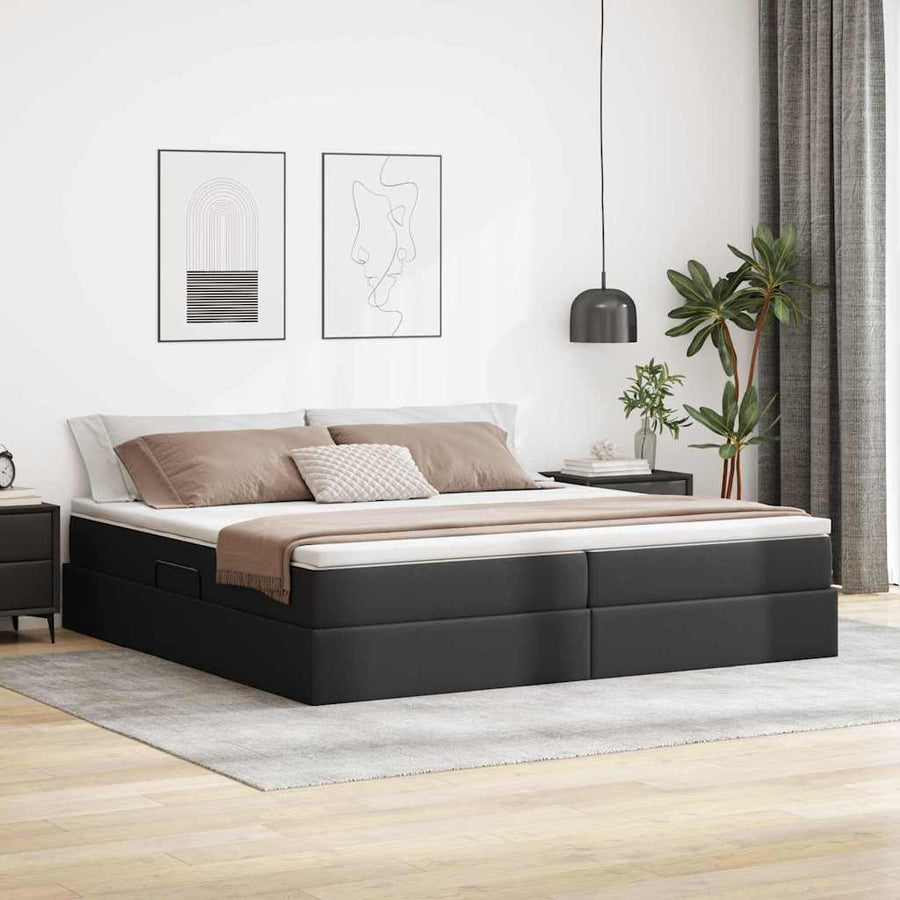 Opbergbed met matras met matras Zwart 200 x 200 cm Nep Leer