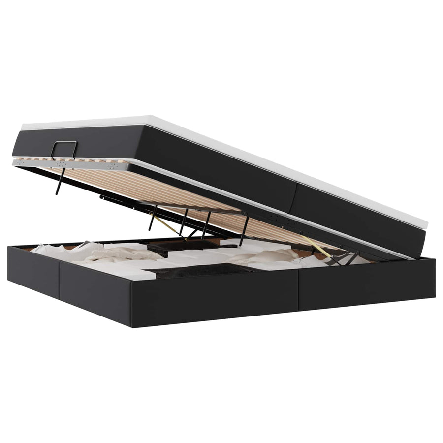 Opbergbed met matras met matras Zwart 200 x 200 cm Nep Leer