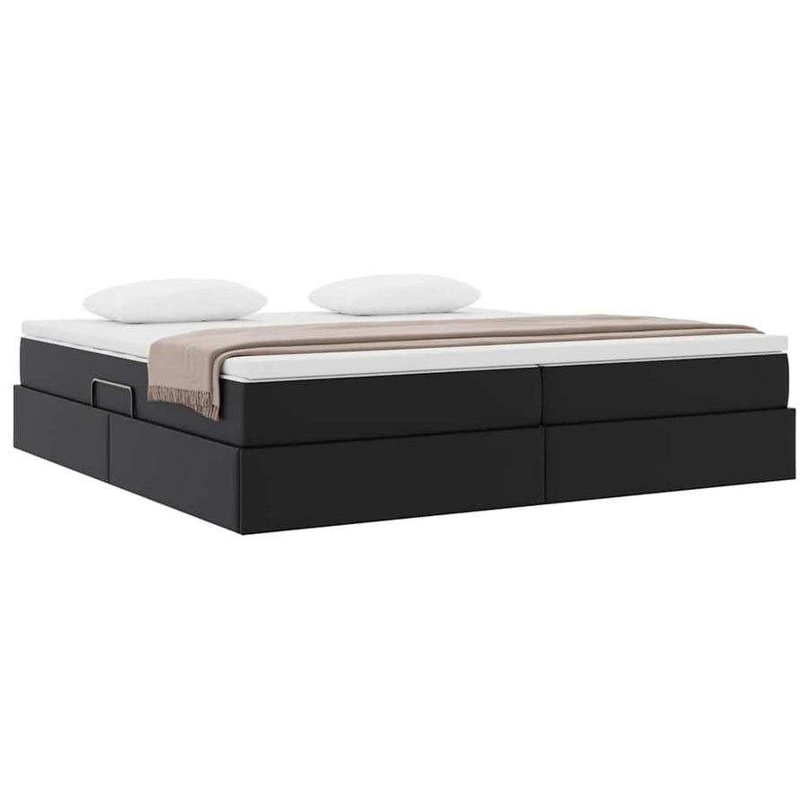 Opbergbed met matras met matras Zwart 200 x 200 cm Nep Leer