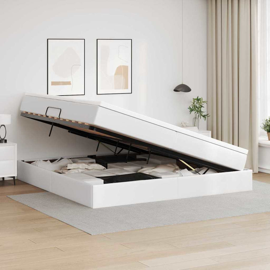 Opbergbed met matras met matras Wit 200 x 200 cm Nep Leer