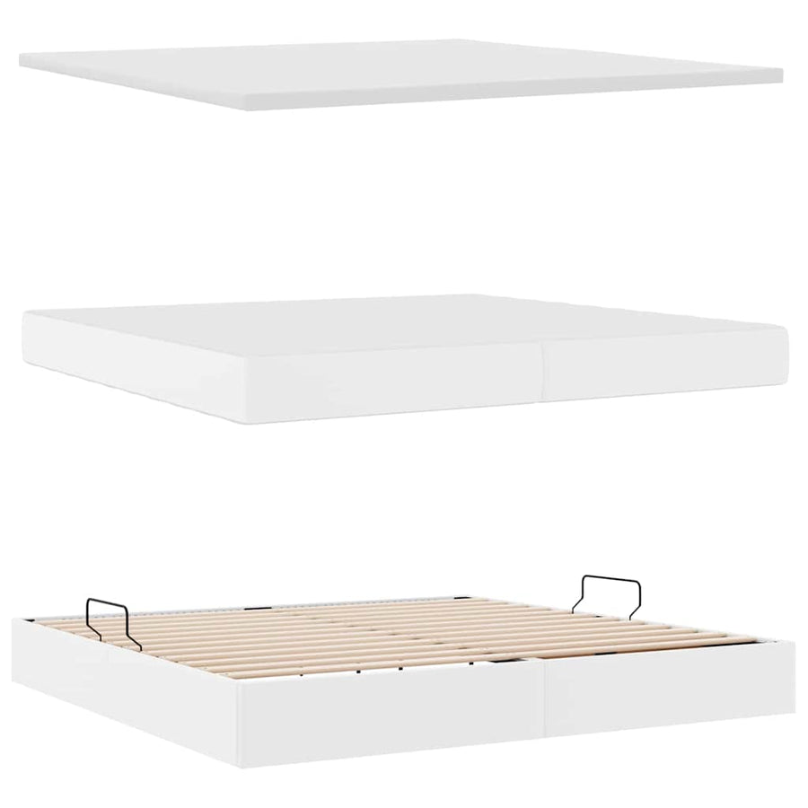 Opbergbed met matras met matras Wit 200 x 200 cm Nep Leer