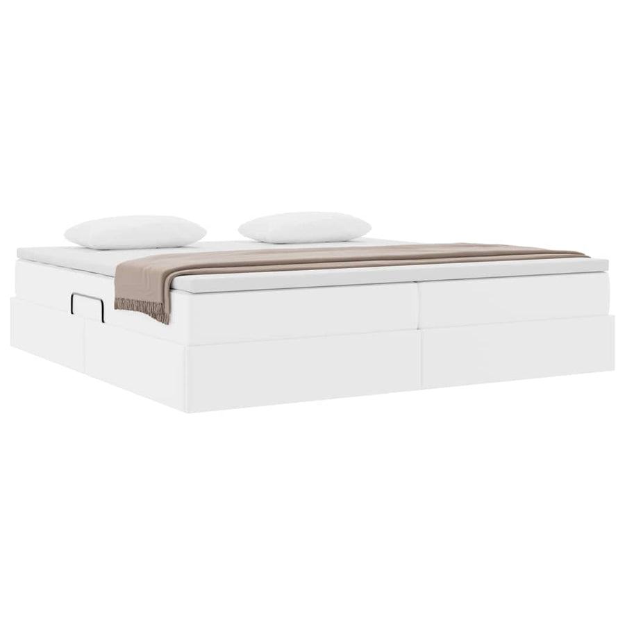 Opbergbed met matras met matras Wit 200 x 200 cm Nep Leer