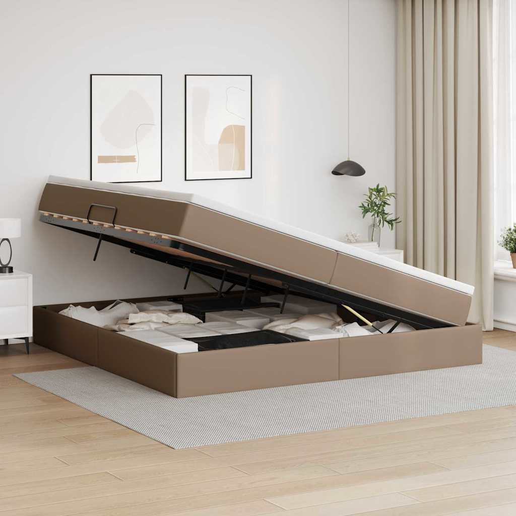 Opslag bed met matras Cappuccino 200 x 200 cm Nep Leer