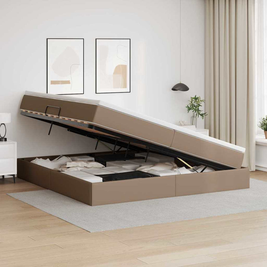 Opslag bed met matras Cappuccino 200 x 200 cm Nep Leer