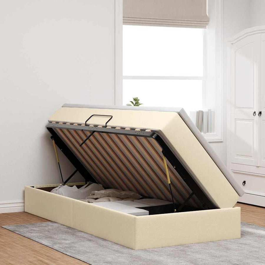 Opslag bed met matras met matras Crème 90 x 190 cm Polyester