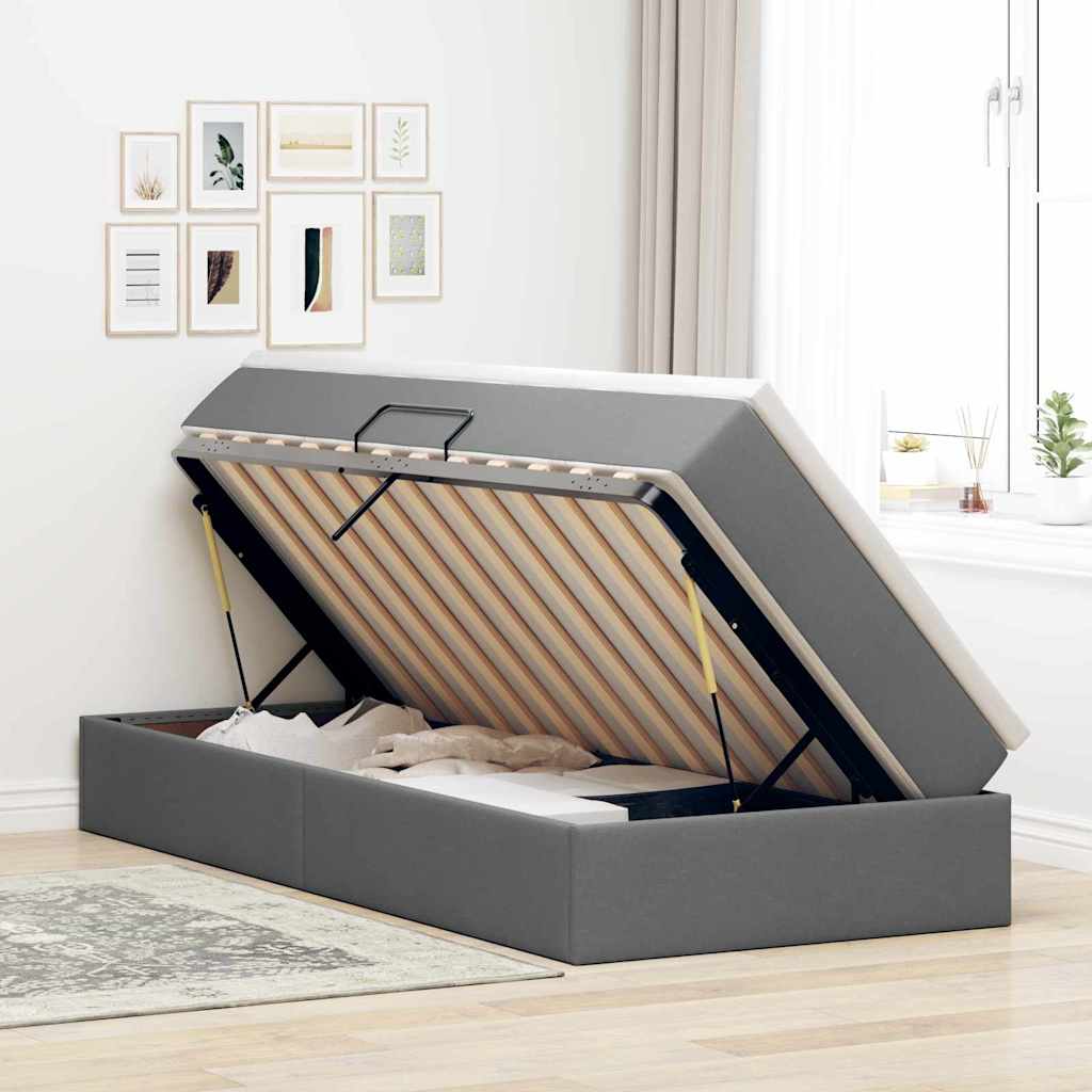 Opslag bed met matras Donkergrijs 90 x 200 cm Polyester