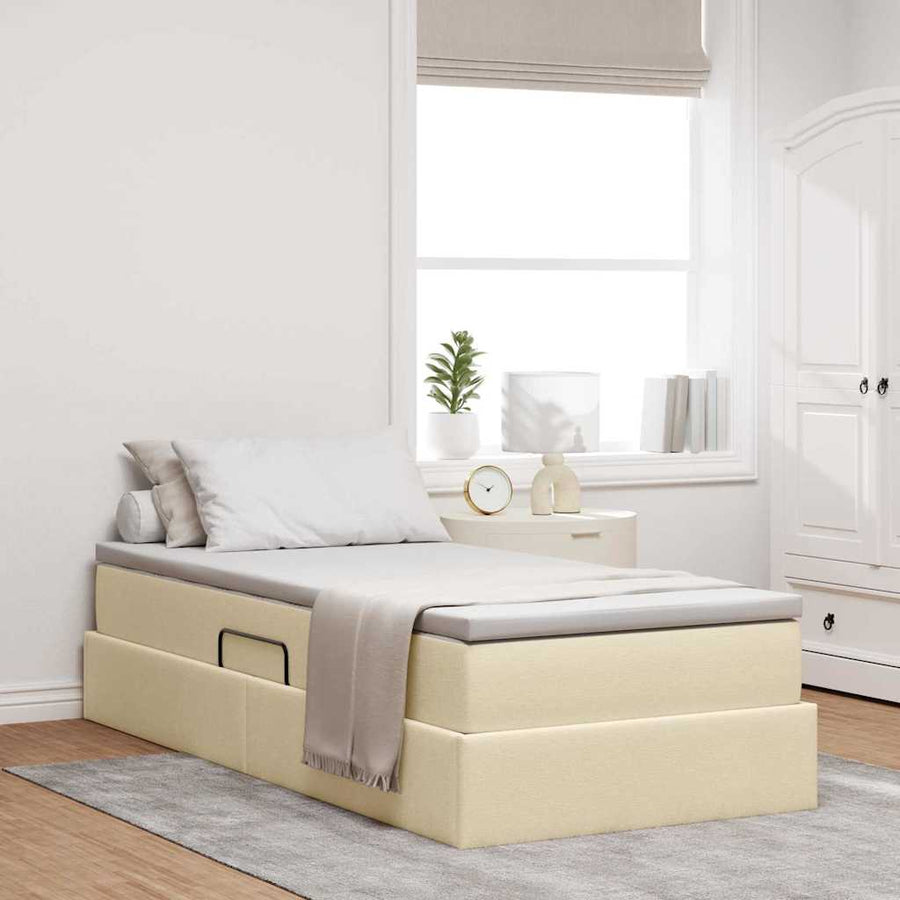 Opslag bed met matras met matras Crème 90 x 200 cm Polyester