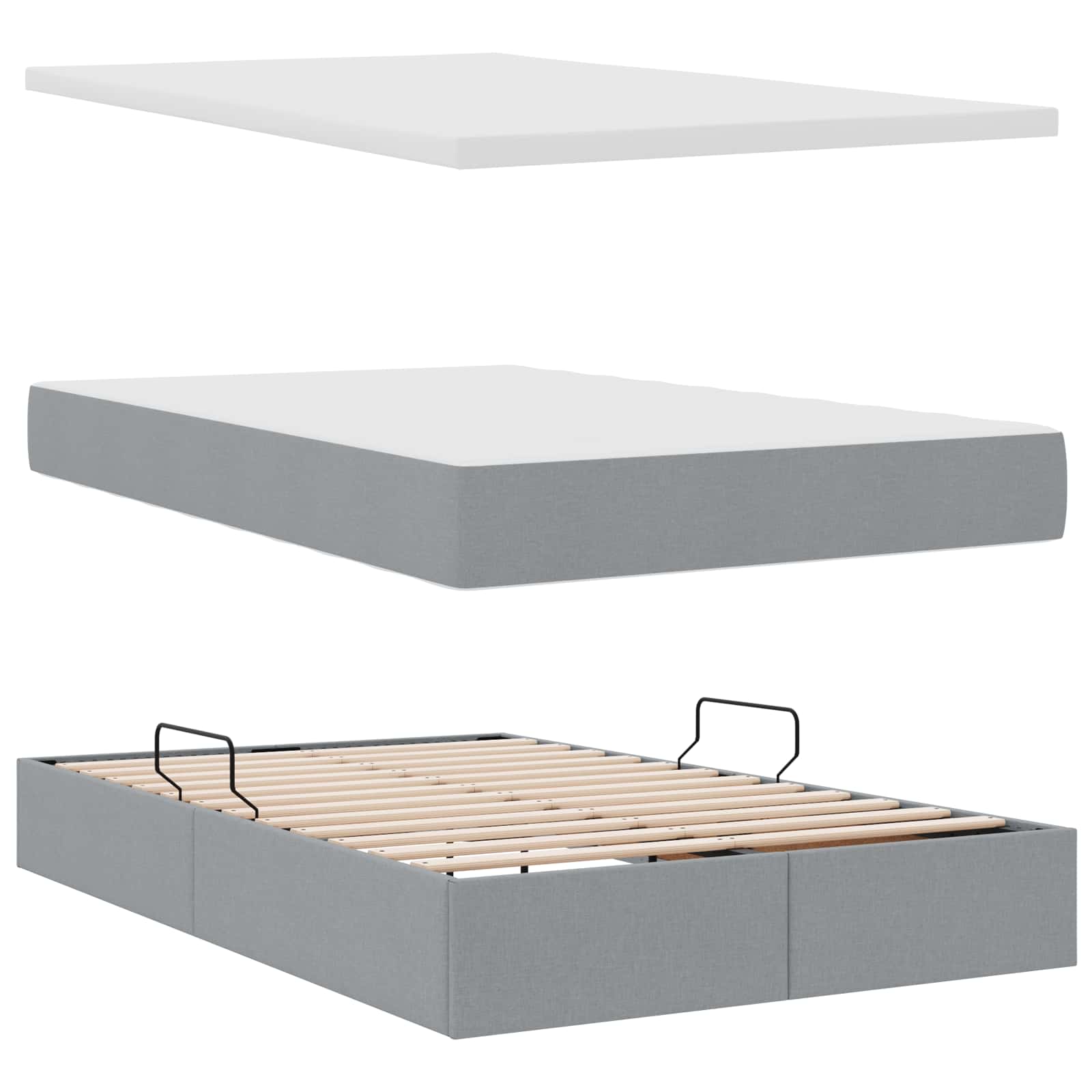 Opbergbed met matras Lichtgrijs 120 x 190 cm Polyester