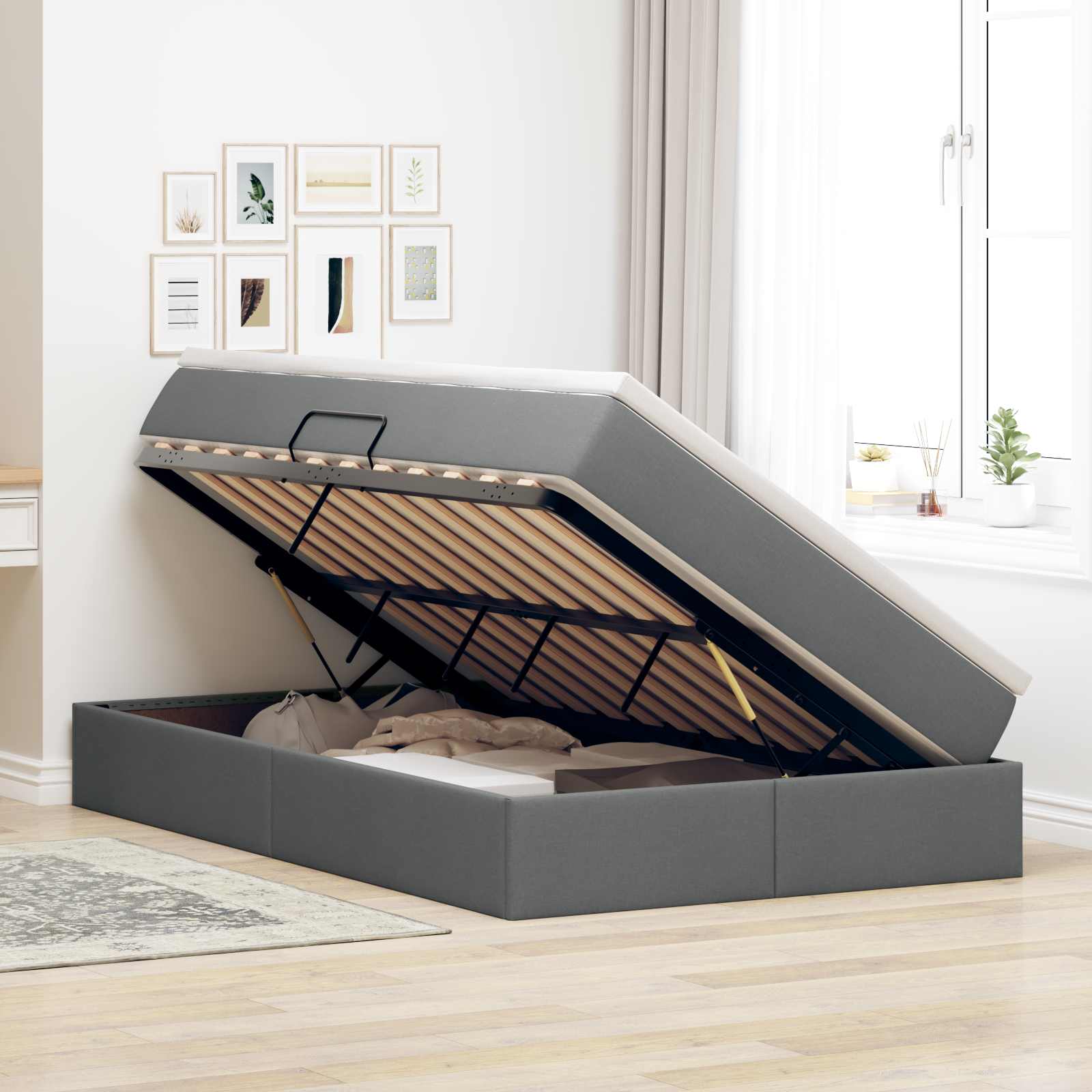 Opbergbed met matras Donkergrijs 120 x 190 cm Polyester