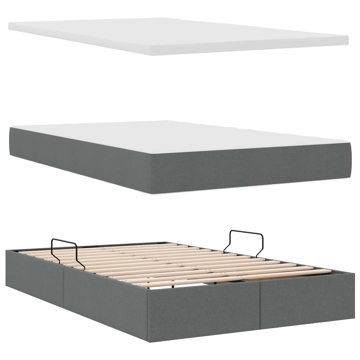 Opbergbed met matras Donkergrijs 120 x 190 cm Polyester