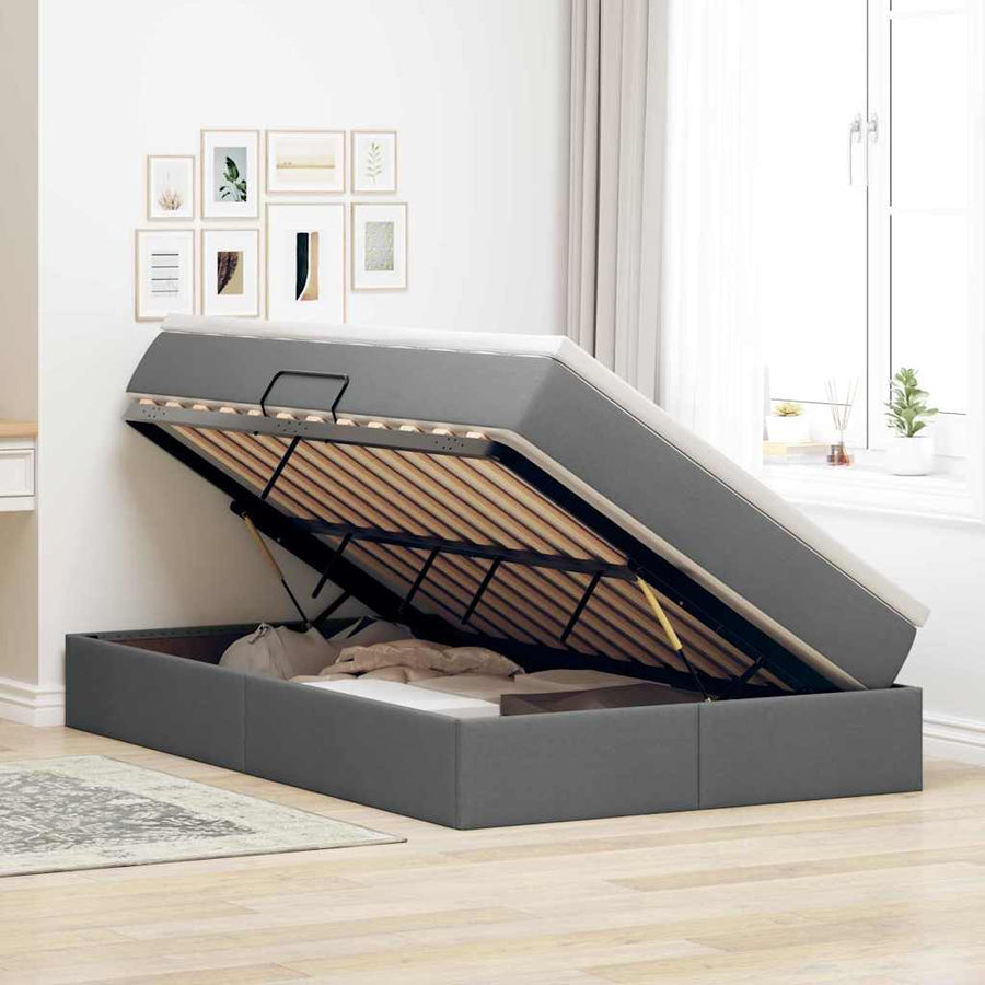 Opbergbed met matras Donkergrijs 120 x 200 cm Polyester