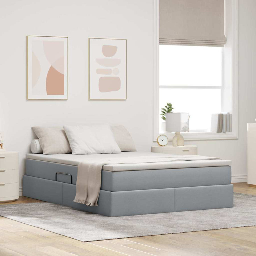 Opbergbed met matras Lichtgrijs 140 x 190 cm Polyester