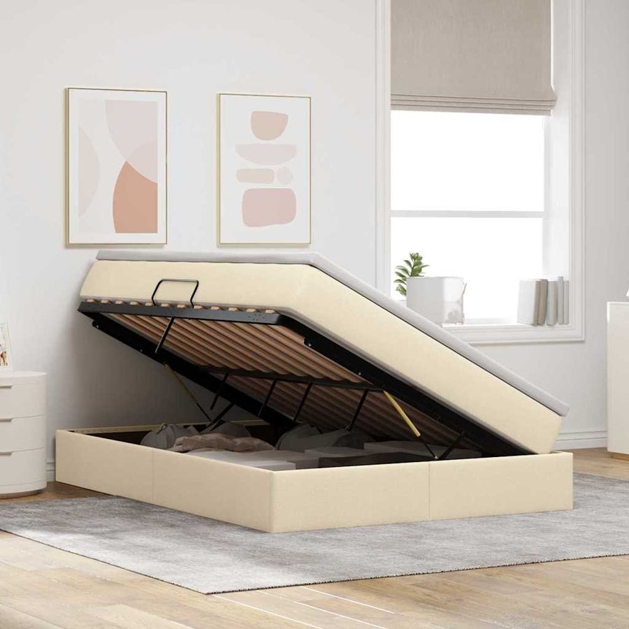 Opbergbed met matras met matras Crème 140 x 190 cm Polyester