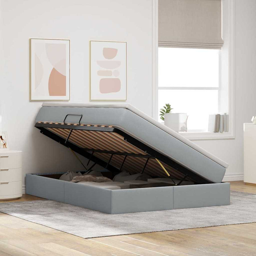 Opbergbed met matras Lichtgrijs 140 x 200 cm Polyester