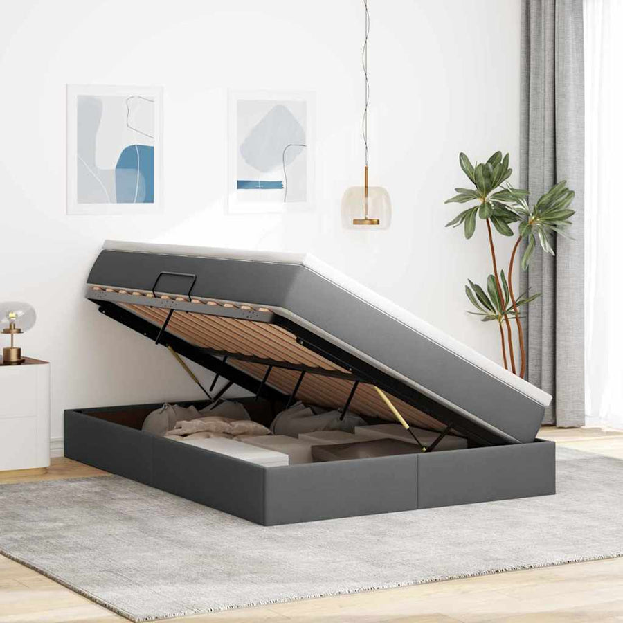 Opbergbed met matras Donkergrijs 140 x 200 cm Polyester