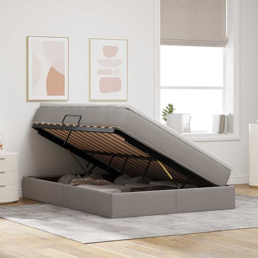 Opbergbed met matras met matras Taupe 140 x 200 cm Polyester