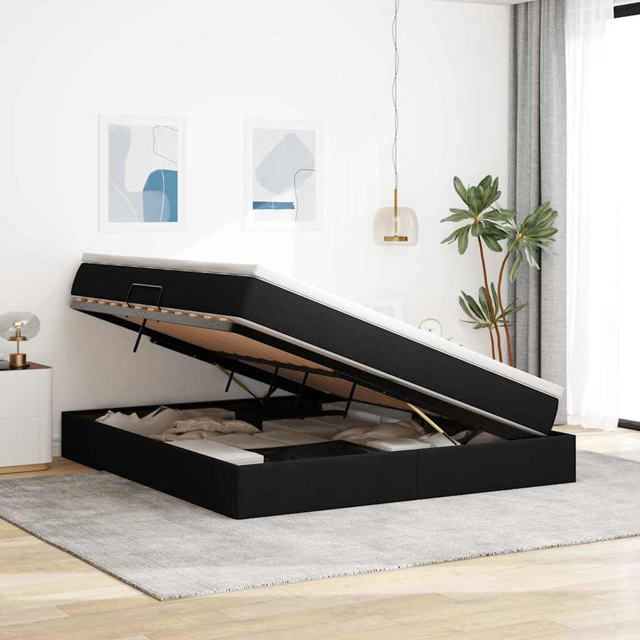 Opbergbed met matras met matras Zwart 160 x 200 cm Polyester