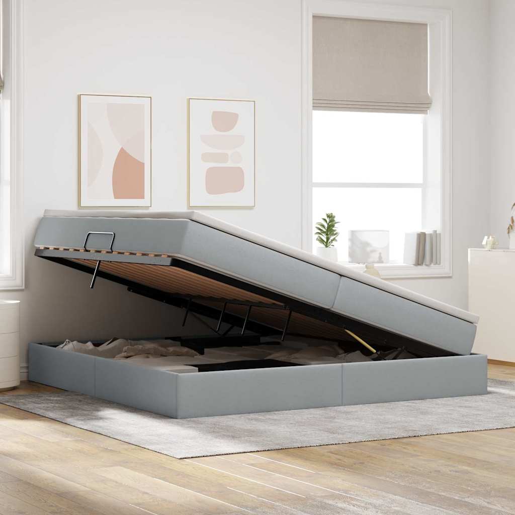 Opbergbed met matras Lichtgrijs 200 x 200 cm Polyester