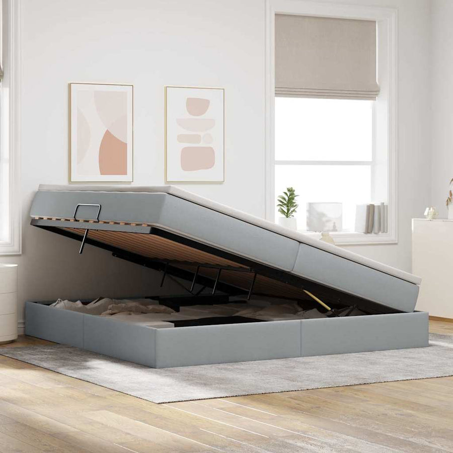 Opbergbed met matras Lichtgrijs 200 x 200 cm Polyester