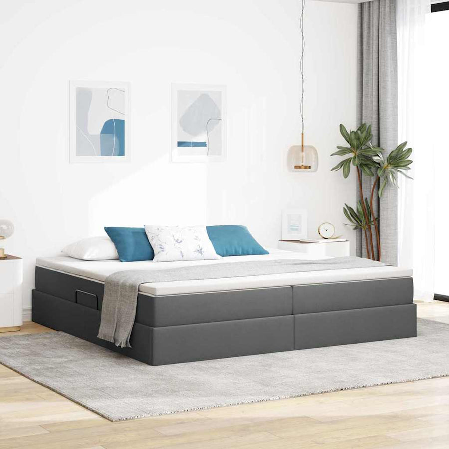 Opbergbed met matras Donkergrijs 200 x 200 cm Polyester
