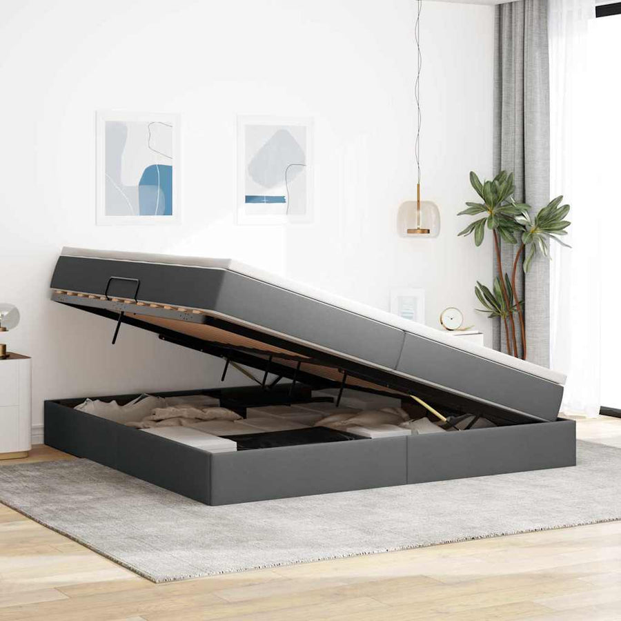 Opbergbed met matras Donkergrijs 200 x 200 cm Polyester