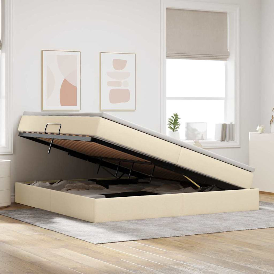 Opslag bed met matras met matras Crème 200 x 200 cm Polyester