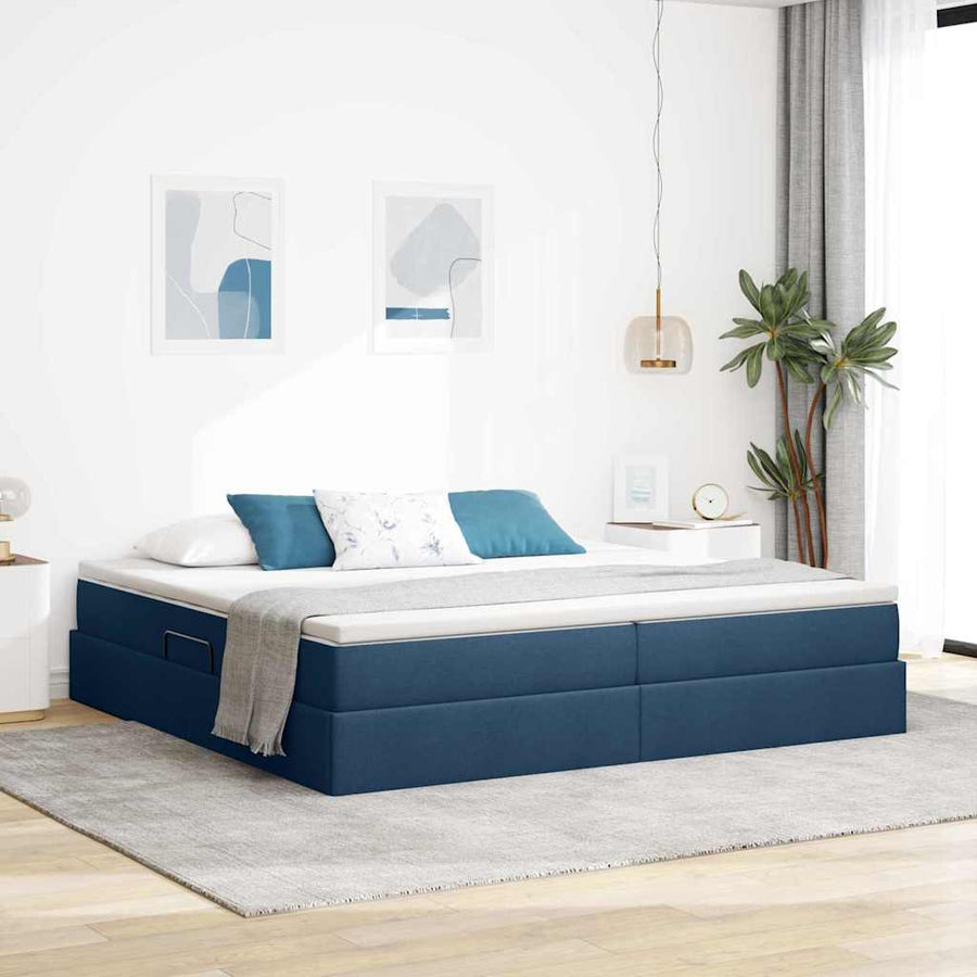 Opbergbed met matras met matras Blauw 200 x 200 cm Polyester