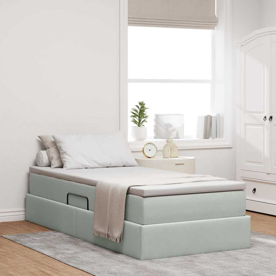 Opbergbed met matras met matras Lichtgrijs 90 x 190 cm Fluweel