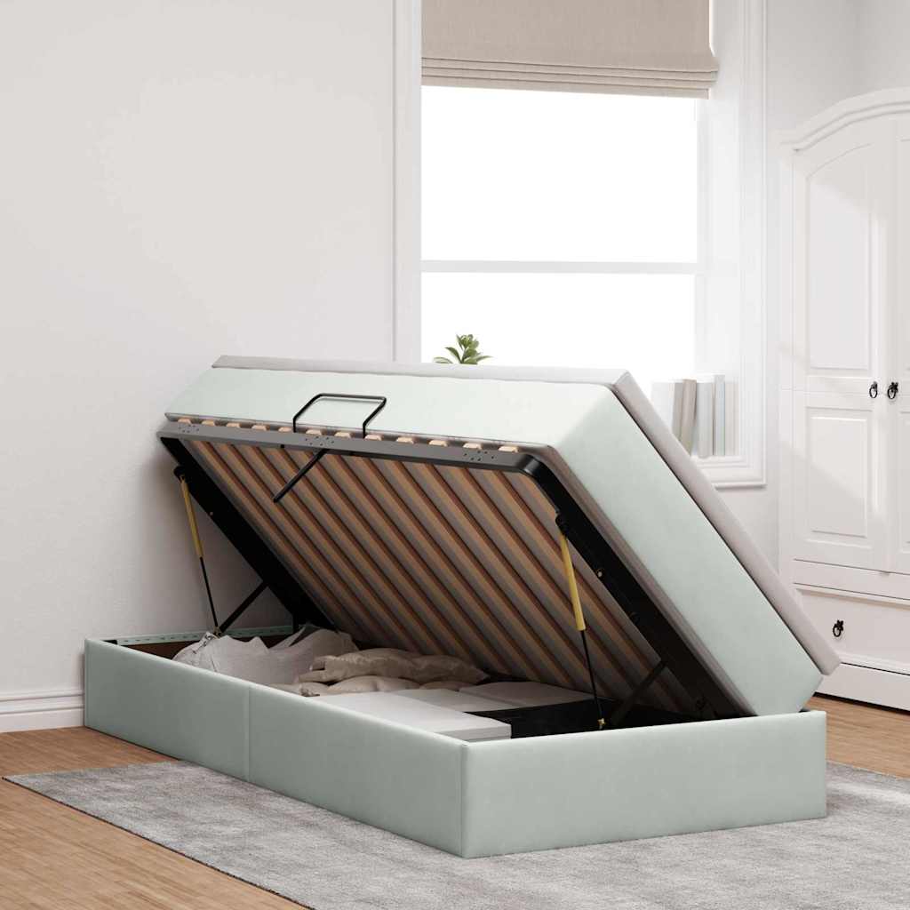 Opbergbed met matras met matras Lichtgrijs 90 x 190 cm Fluweel