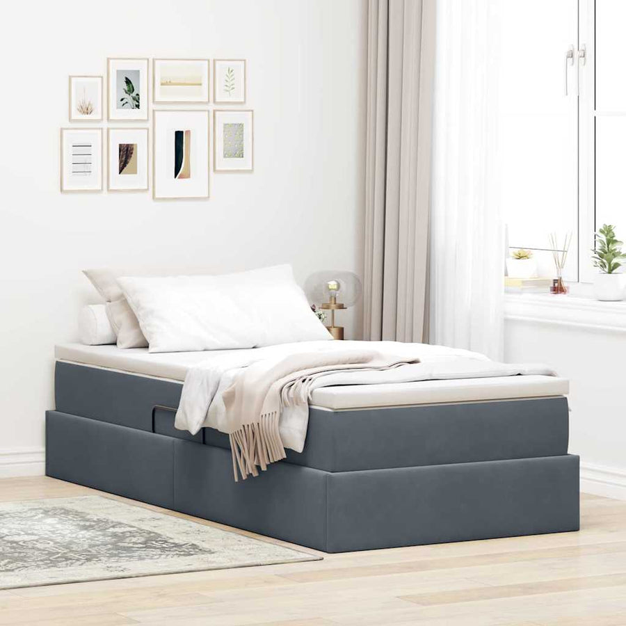 Opbergbed met matras met matras Donkergrijs 90 x 190 cm Fluweel