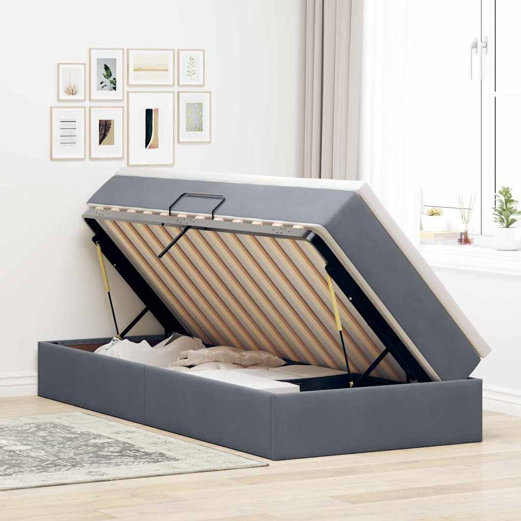 Opbergbed met matras met matras Donkergrijs 90 x 190 cm Fluweel