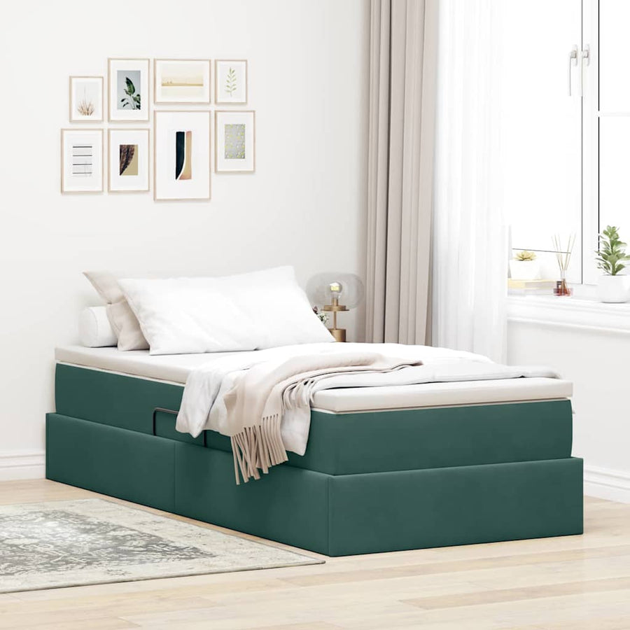 Opbergbed met matras met matras Donkergroen 90 x 190 cm Fluweel