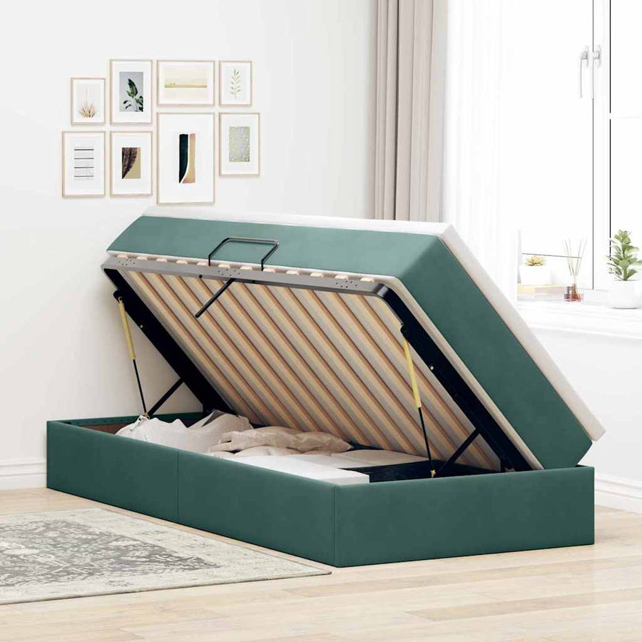 Opbergbed met matras met matras Donkergroen 90 x 190 cm Fluweel