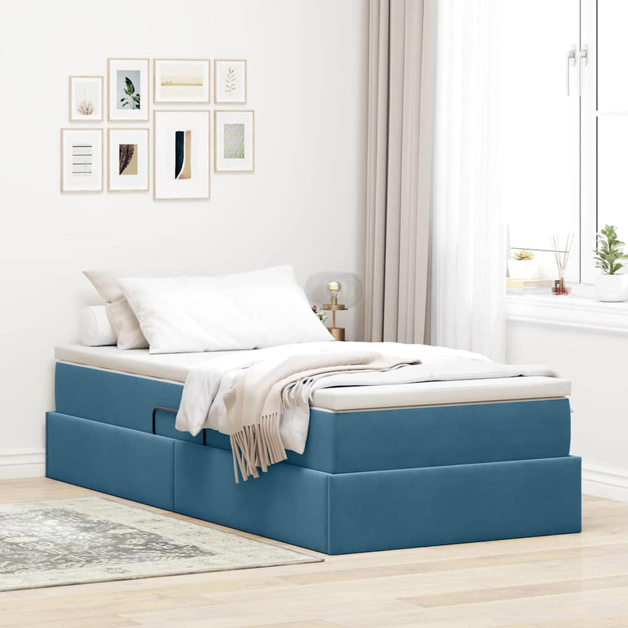 Opbergbed met matras met matras Donkerblauw 90 x 190 cm Fluweel