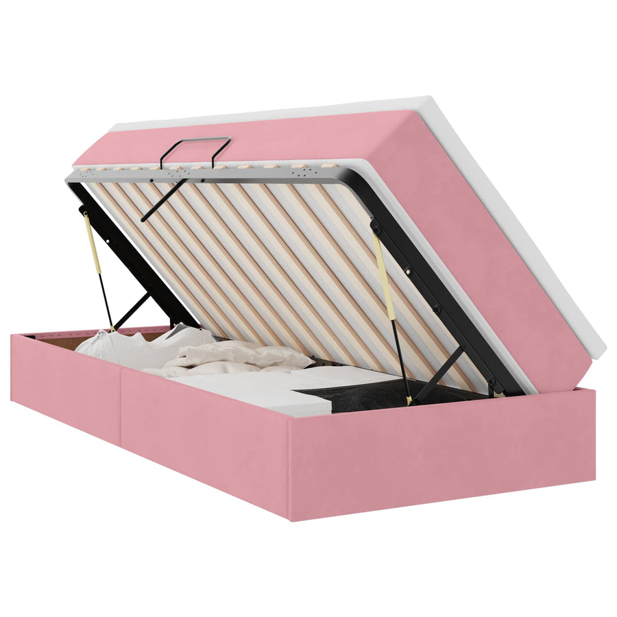Opbergbed met matras met matras Roze 90 x 190 cm Fluweel