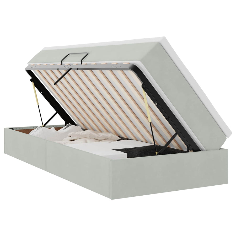 Opbergbed met matras met matras Lichtgrijs 90 x 200 cm Fluweel