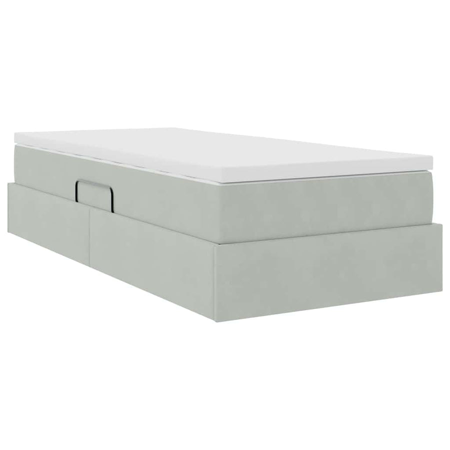 Opbergbed met matras met matras Lichtgrijs 90 x 200 cm Fluweel