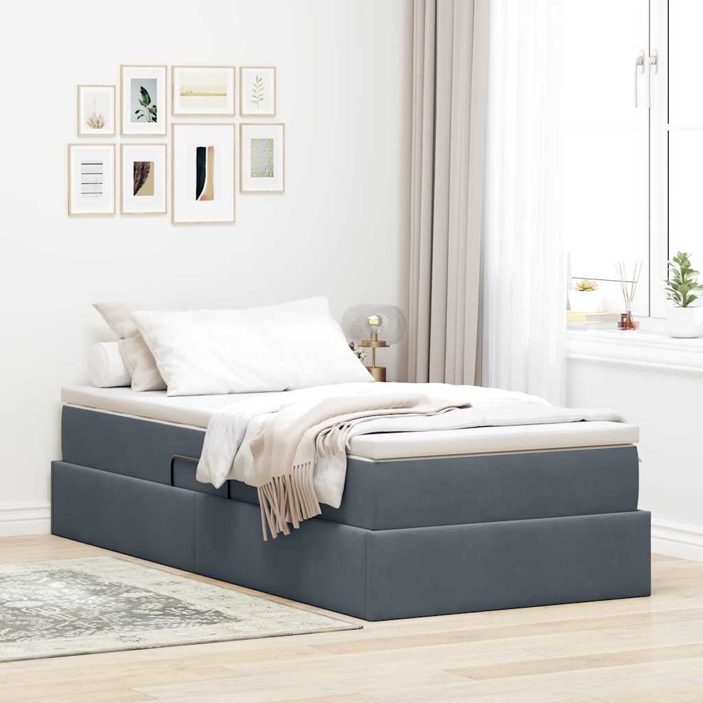 Opbergbed met matras met matras Donkergrijs 90 x 200 cm Fluweel